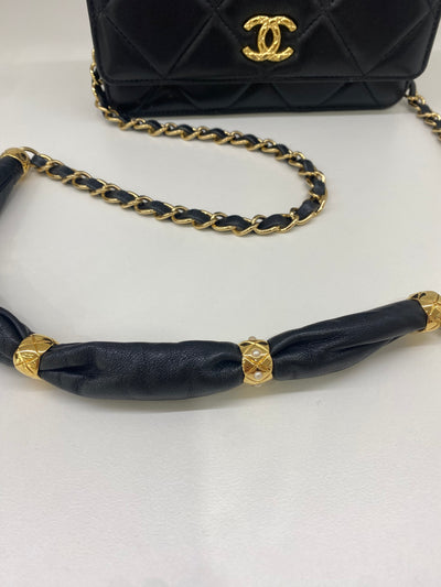 Chanel Black WOC Lambskin Strap Detail GHW