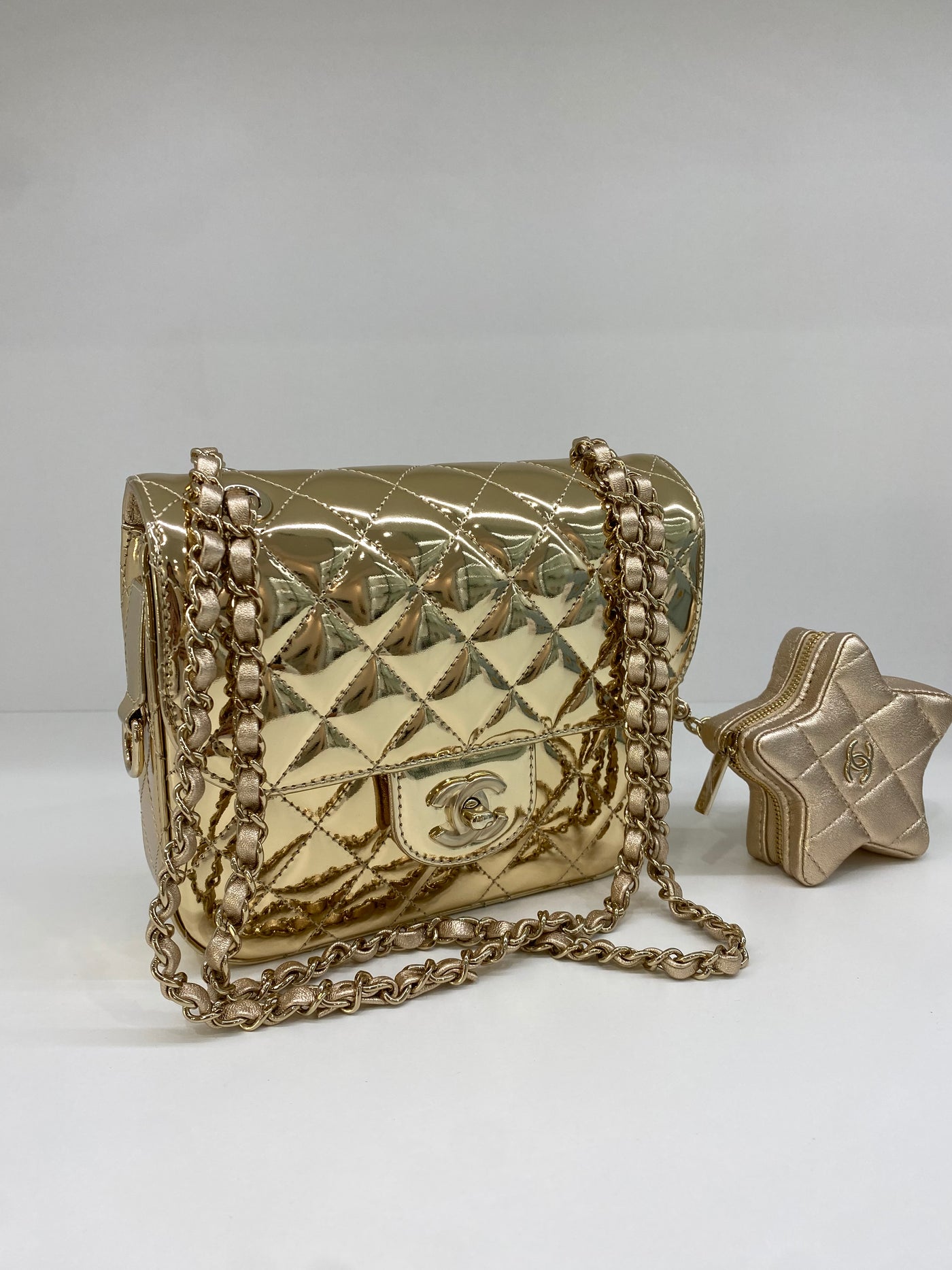 Chanel Mirror Mini Classic Flap with Star Coin Purse - Gold (microchipped)