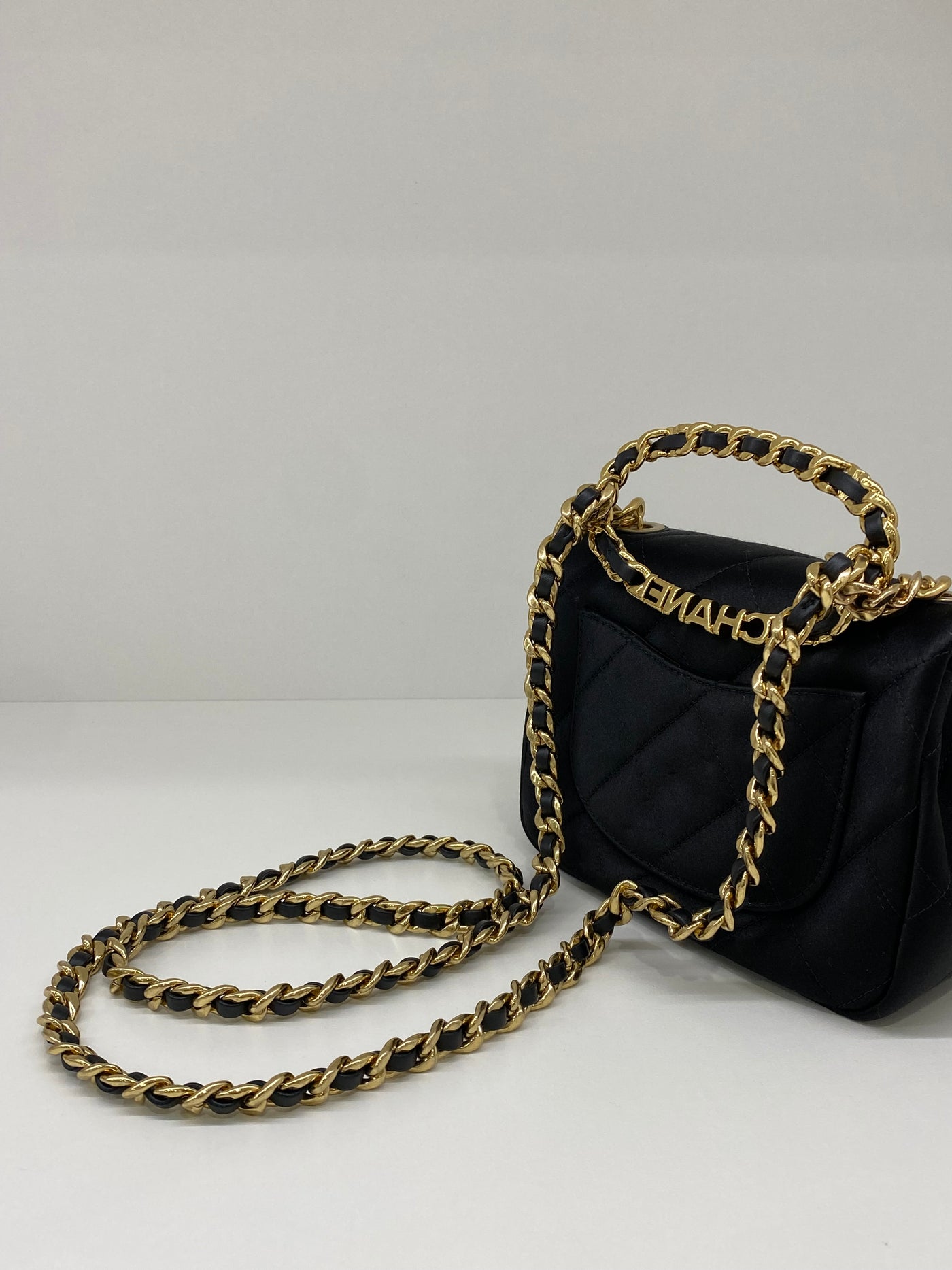 Chanel Classic Flap Square Mini Black Satin GHW