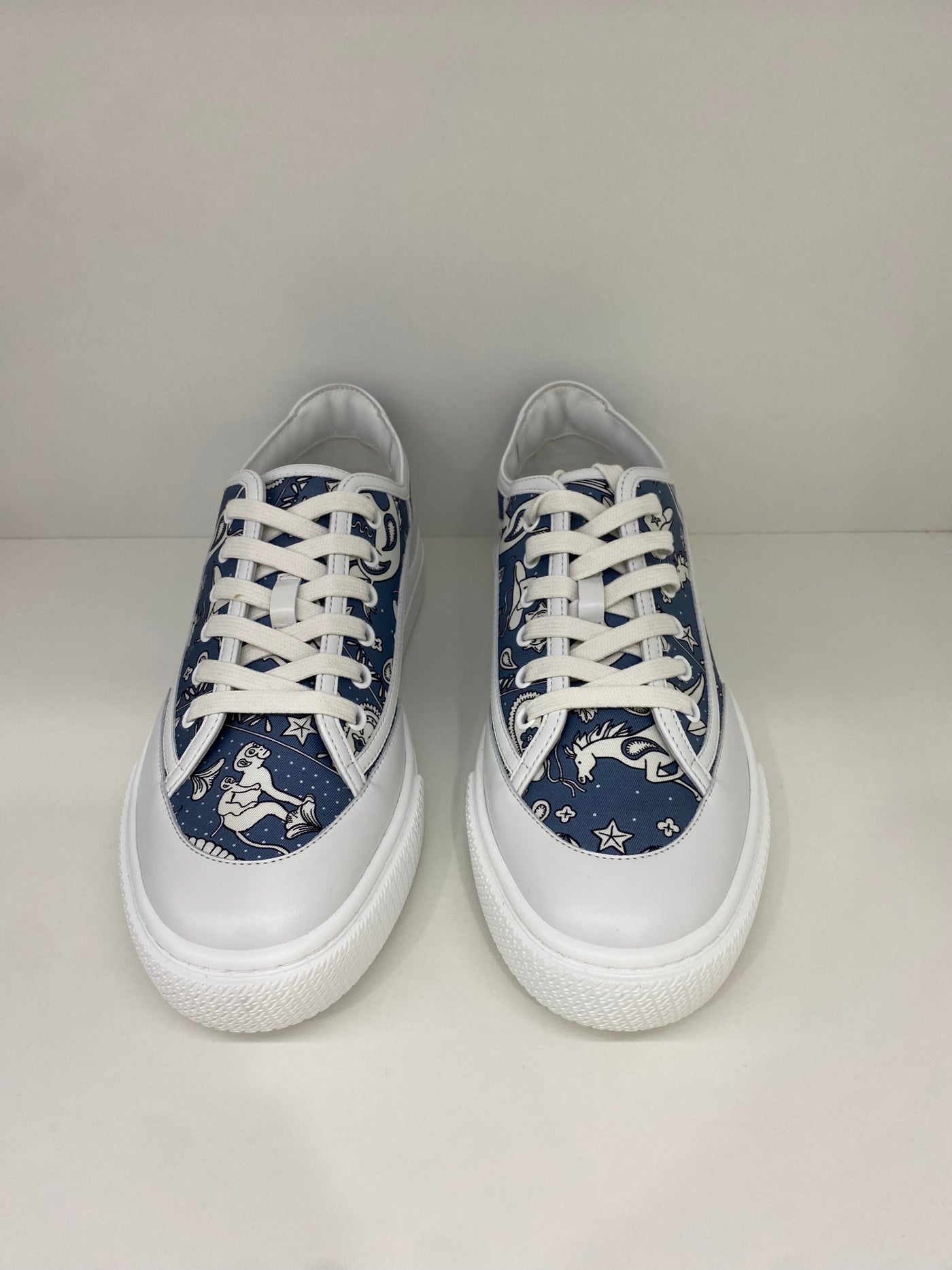 Hermes Sneakers Silk White/Blue Size 40