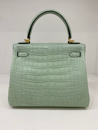 Hermes Kelly 25 Alligator Mississippiensis Retourne GHW Vert D'eau