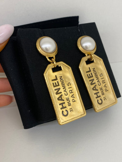 Chanel Gold Pearl Drop Earrings