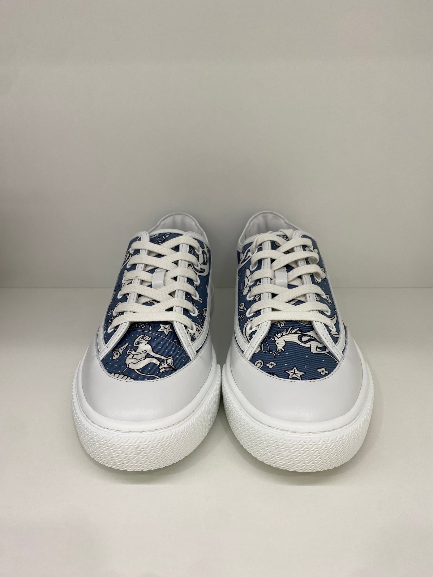 Hermes Sneakers Silk White/Blue Size 40