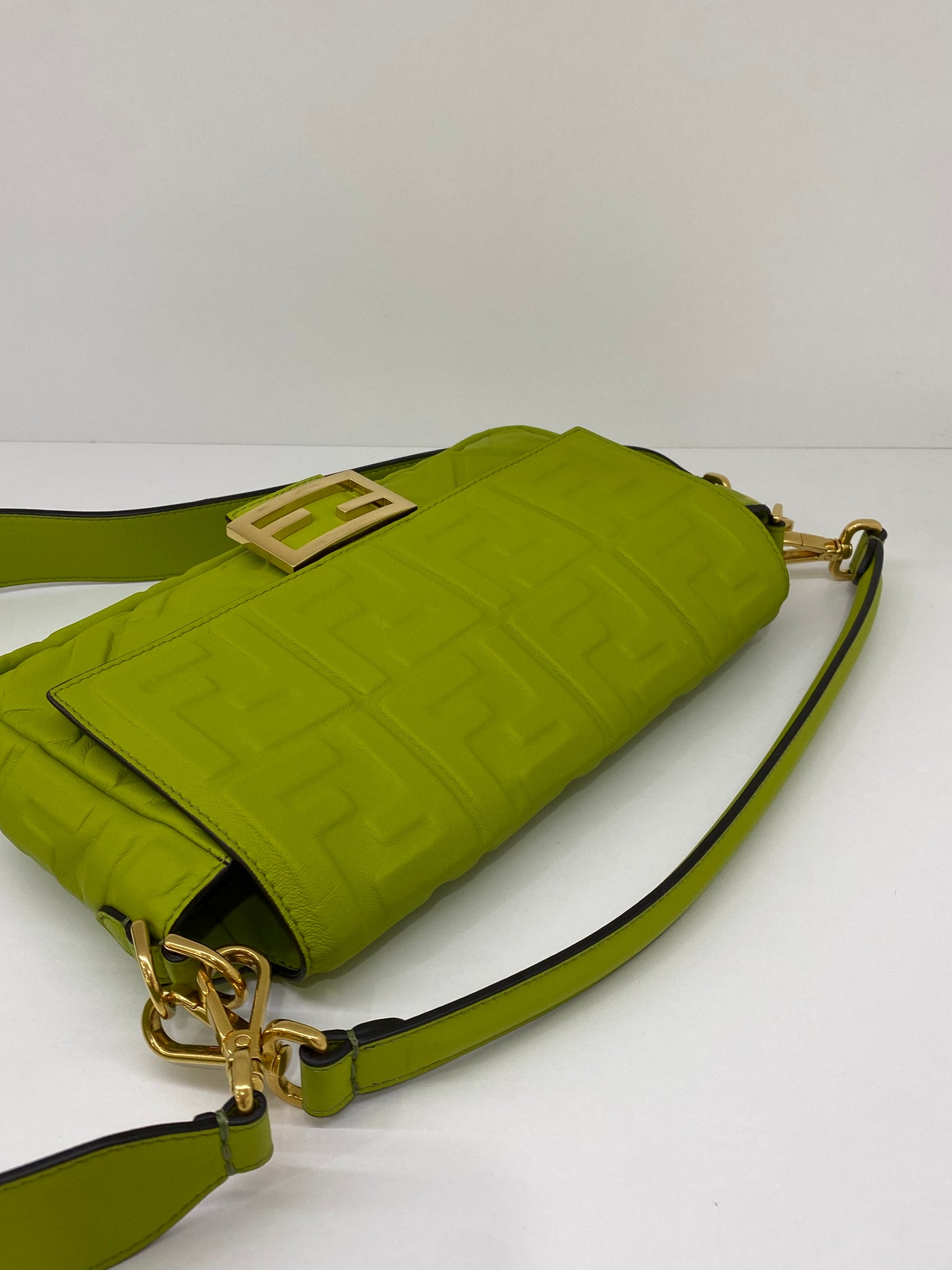 Fendi Baguette Leather Monogram Green GHW