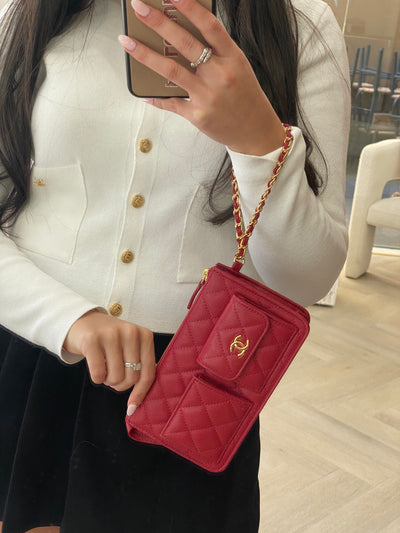 Chanel Pouch with chain - Red Caviar GHW