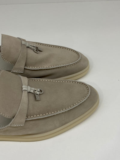 Loro Piana Babouche Charms Walk Suede Mule Grey - Size 38.5