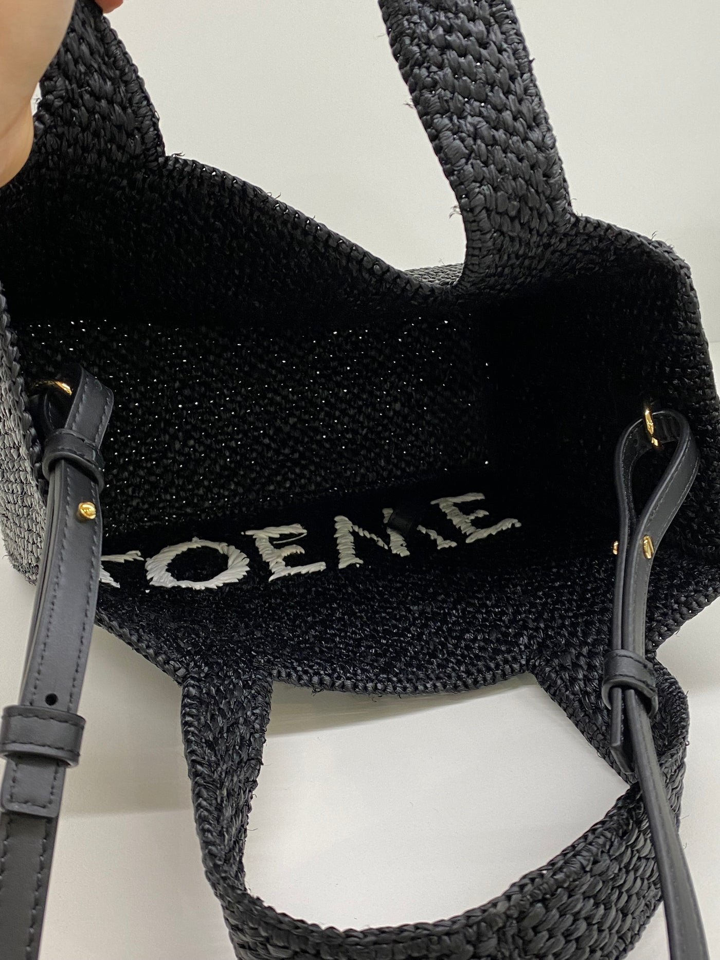 Loewe Font Tote Raffia Small Black