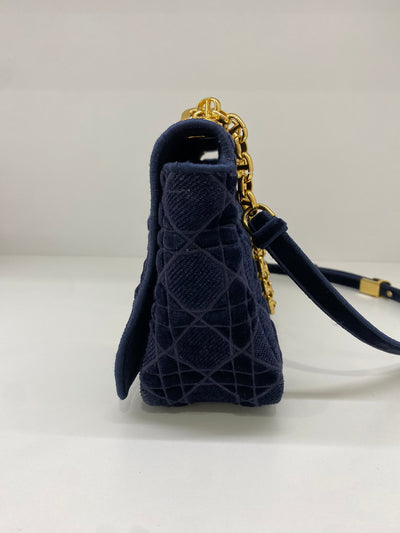 Christian Dior Caro Bag Medium Blue Velvet GHW