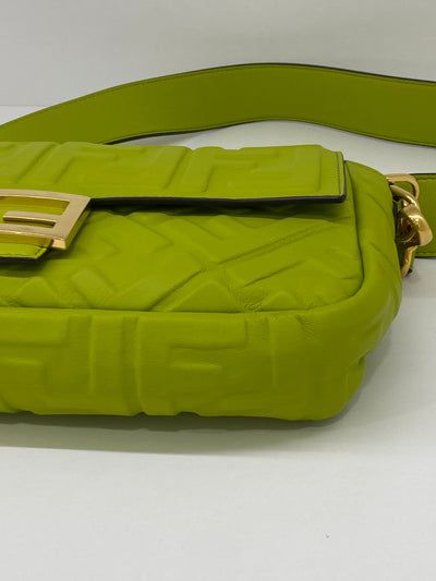 Fendi Baguette Leather Monogram Green GHW