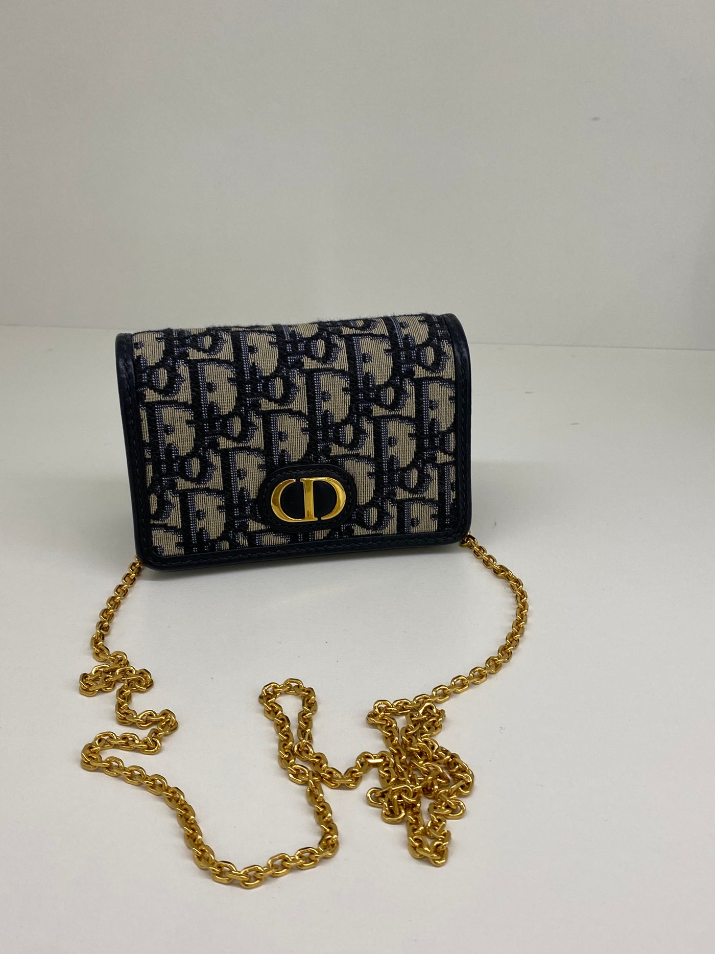 Dior Navy Blue Oblique Canvas Nano 30 Montaigne 2 in 1 Chain Pouch