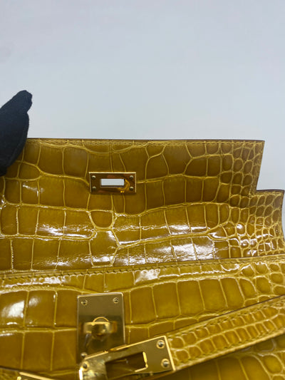 Hermes Kelly Pochette - Amber GHW - Shiny Alligator 2018