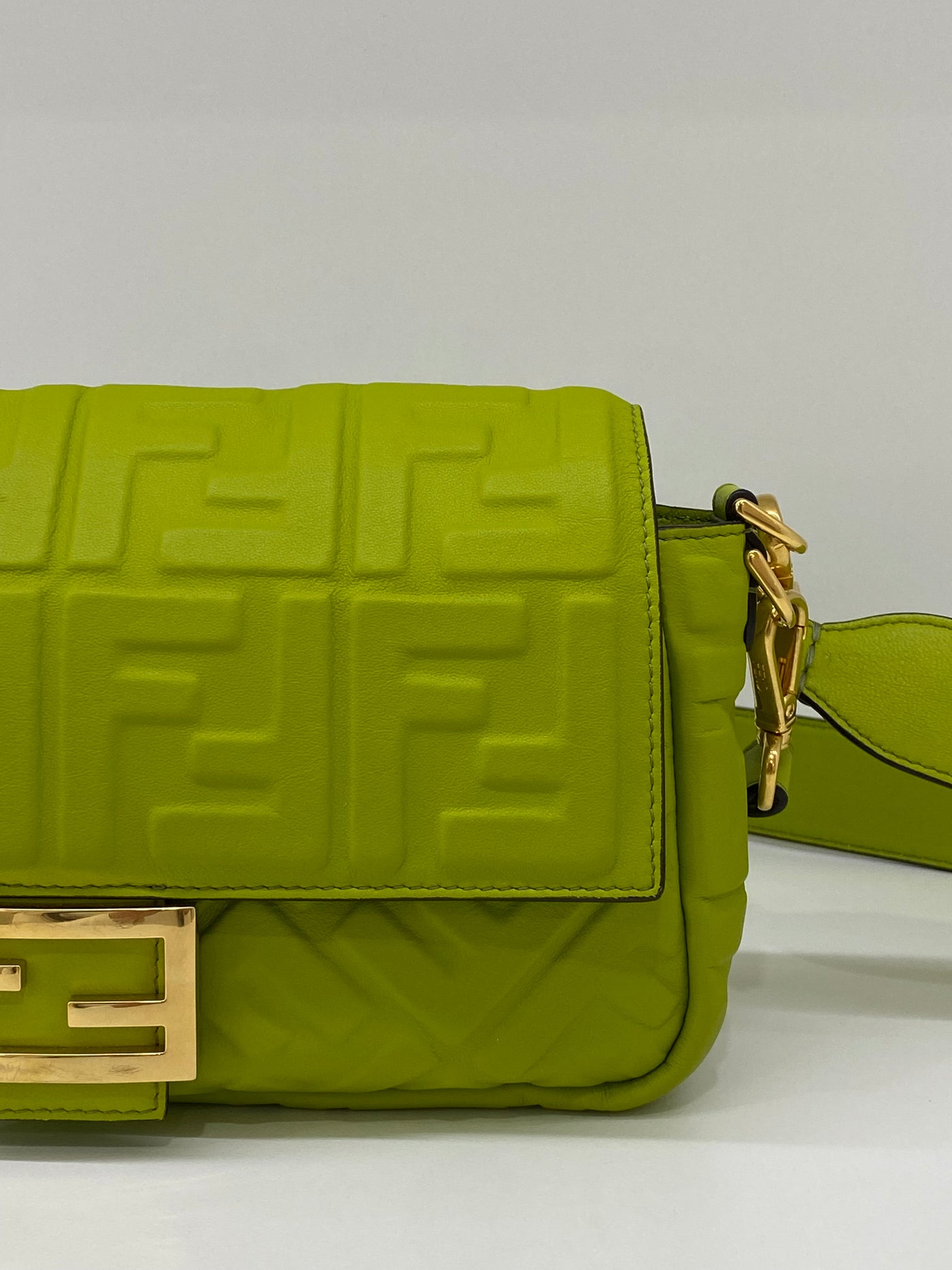 Fendi Baguette Leather Monogram Green GHW