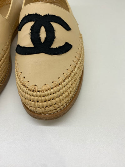 Chanel Nude Espadrilles Raffia Detail Size 39