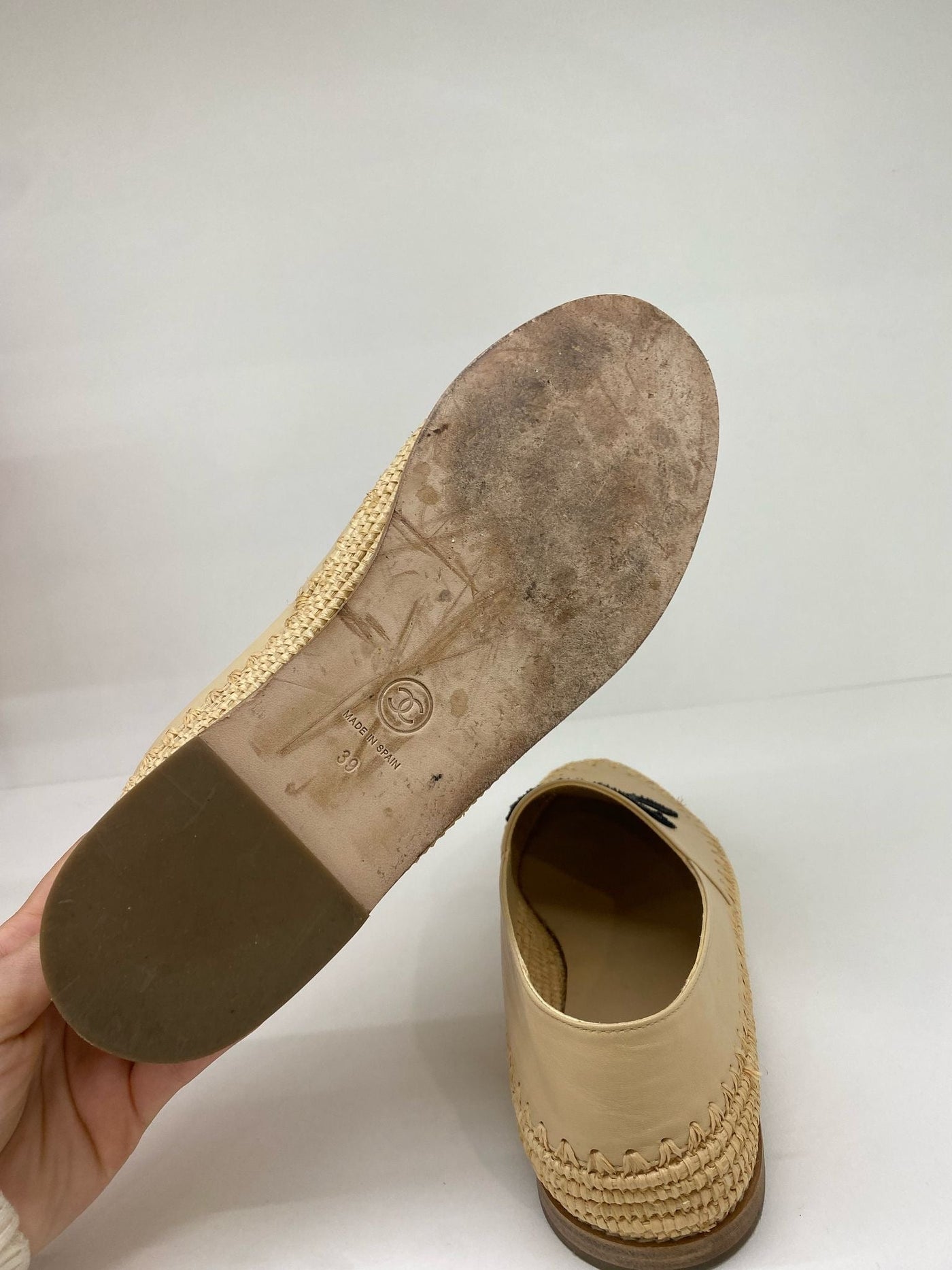 Chanel Nude Espadrilles Raffia Detail Size 39