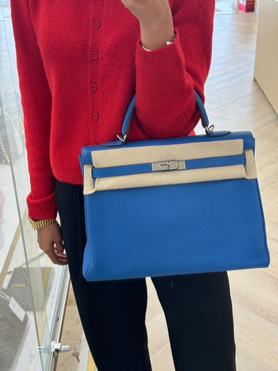 Hermes Kelly 35 Blue Mykonos PHW