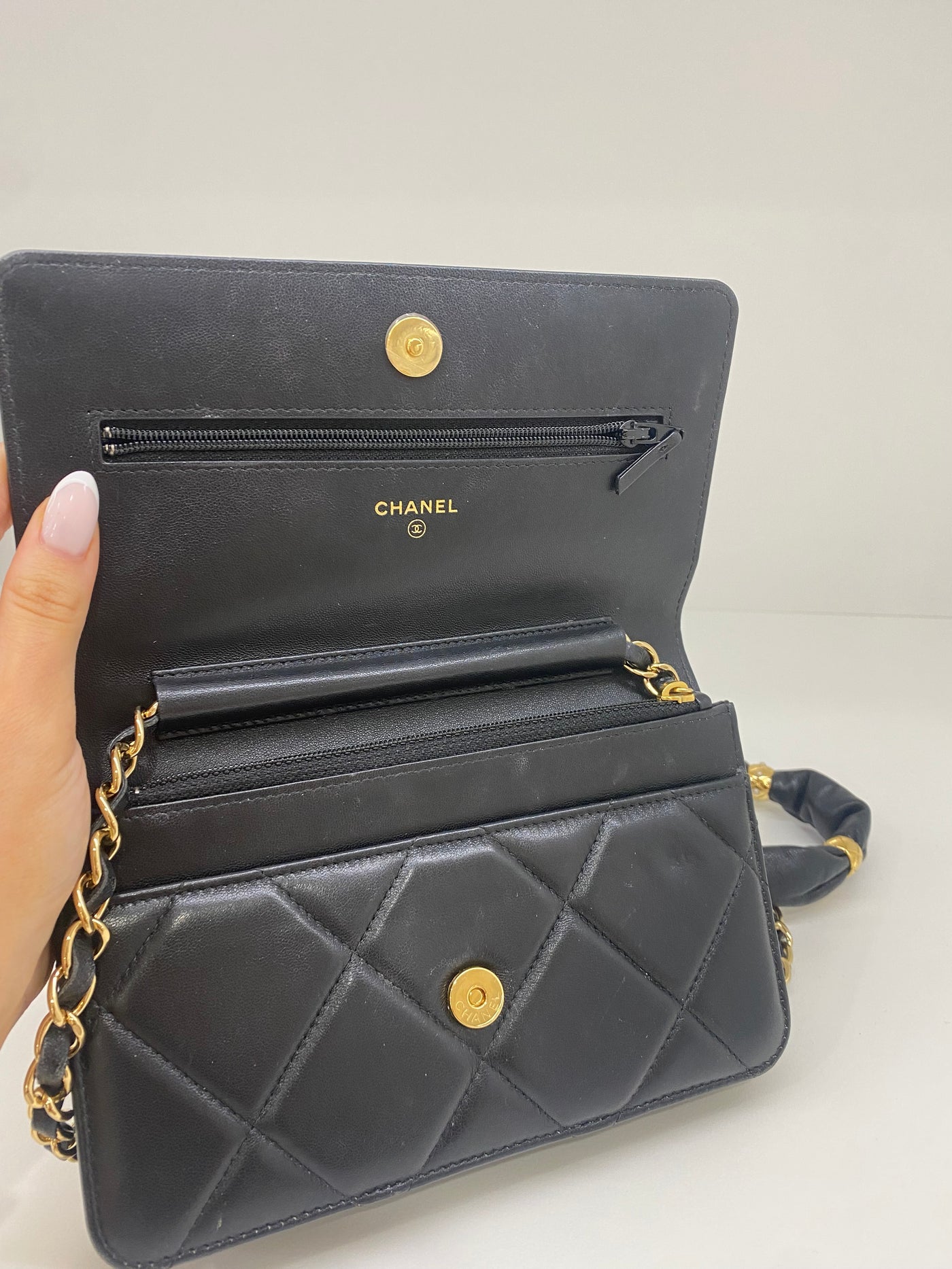 Chanel Black WOC Lambskin Strap Detail GHW