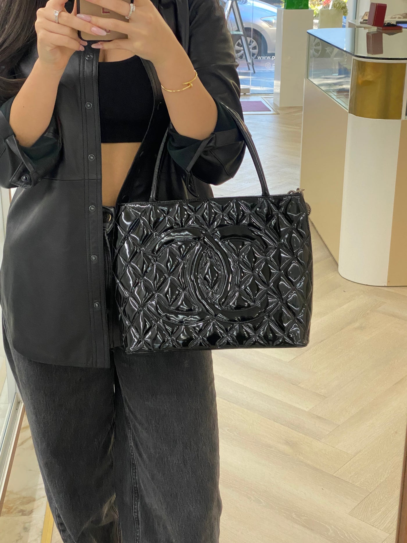 Chanel Medallion Patent Black Tote