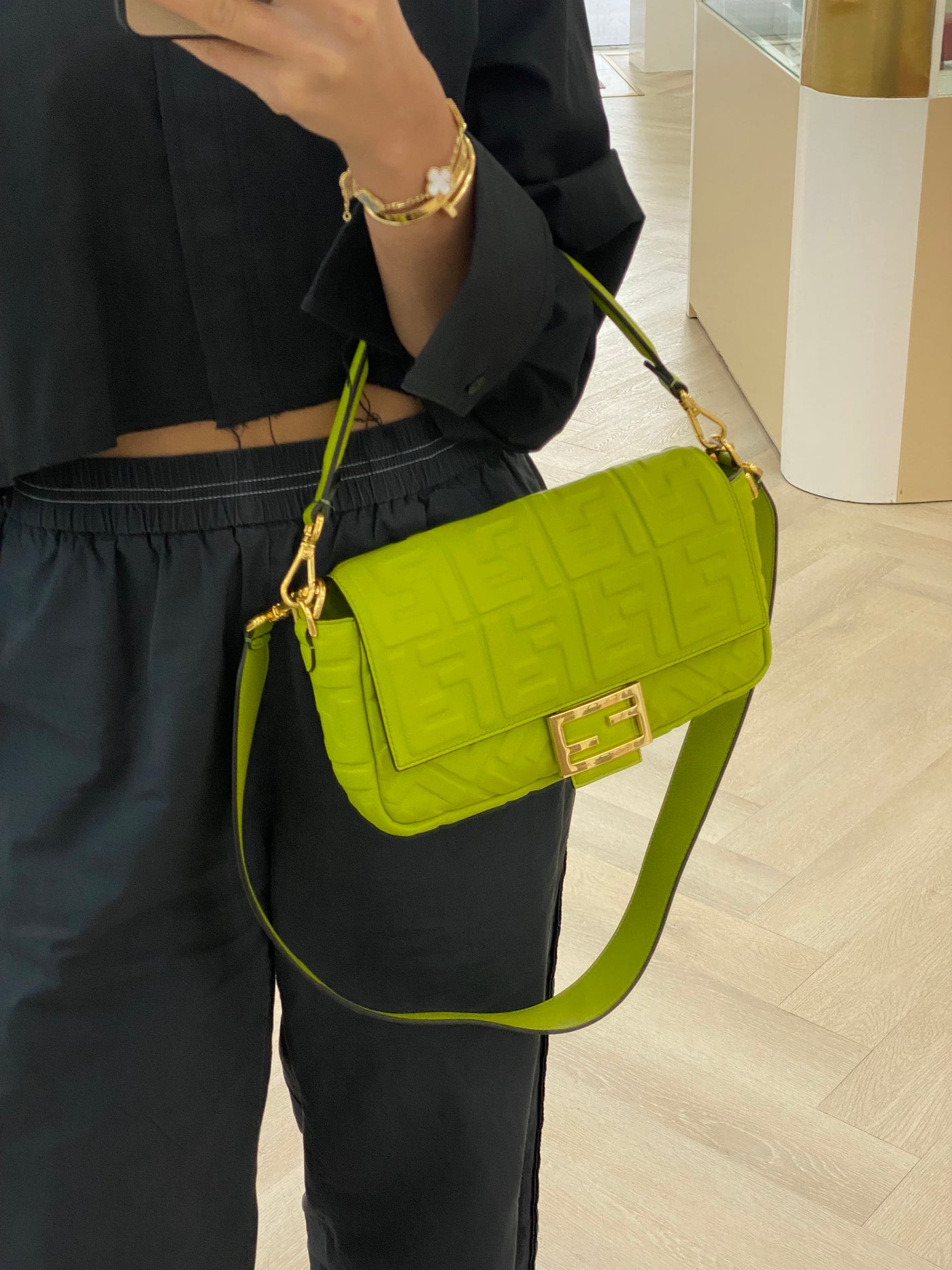 Fendi Baguette Leather Monogram Green GHW