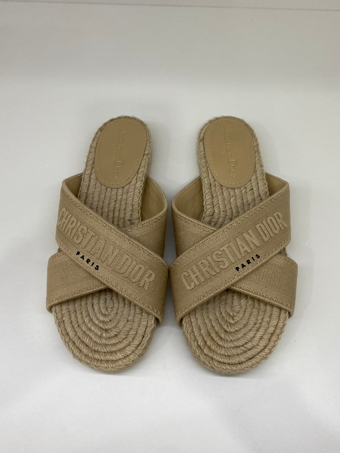 Christian Dior Sand Canvas Slides - Size 38.5