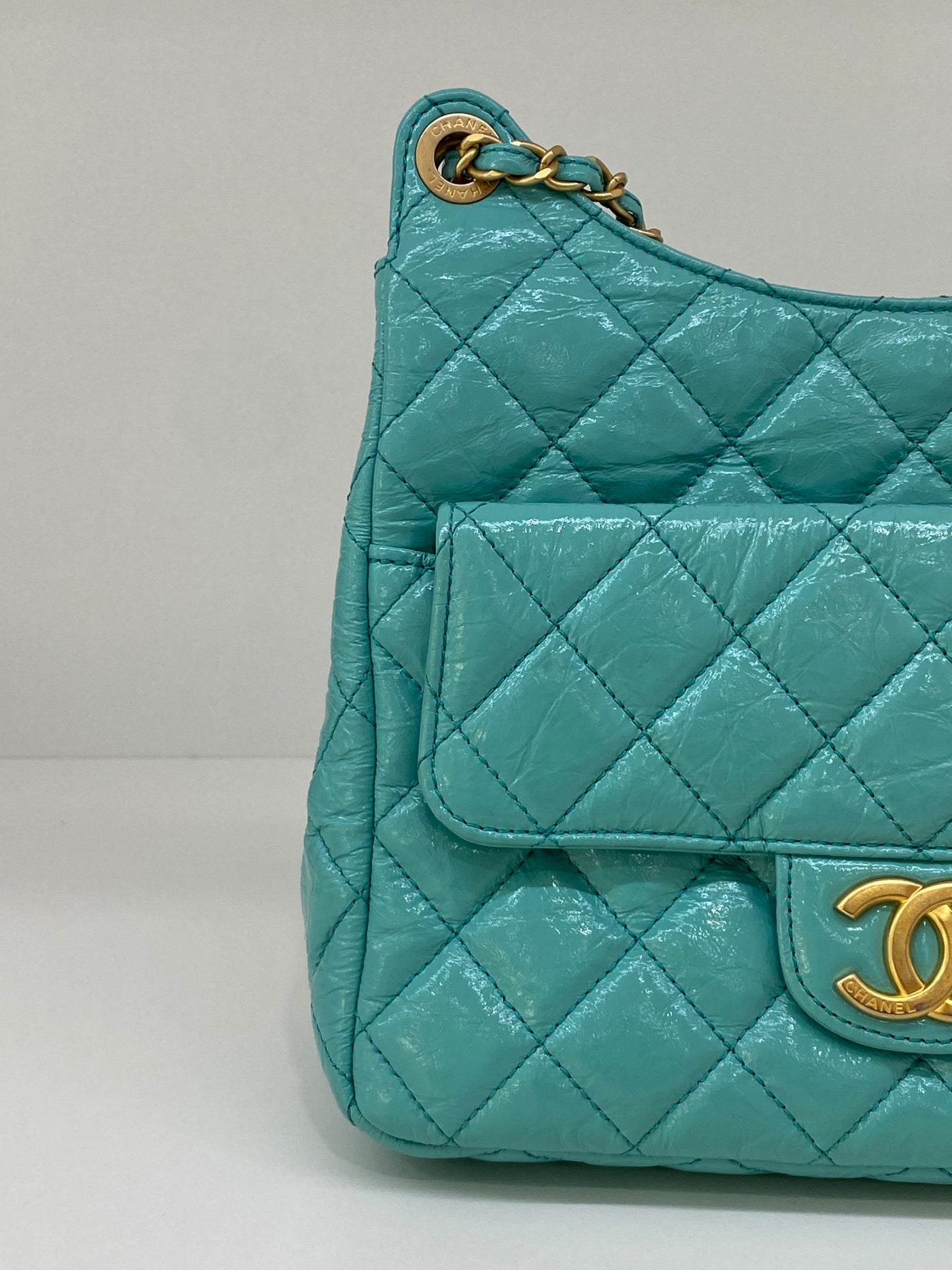 Chanel Hobo Chain Shoulder Bag Blue GHW