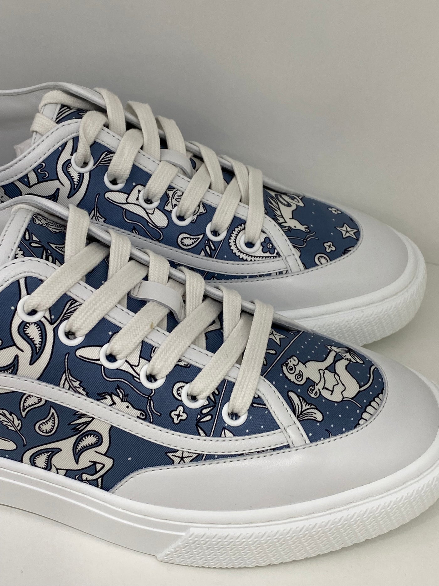 Hermes Sneakers Silk White/Blue Size 40