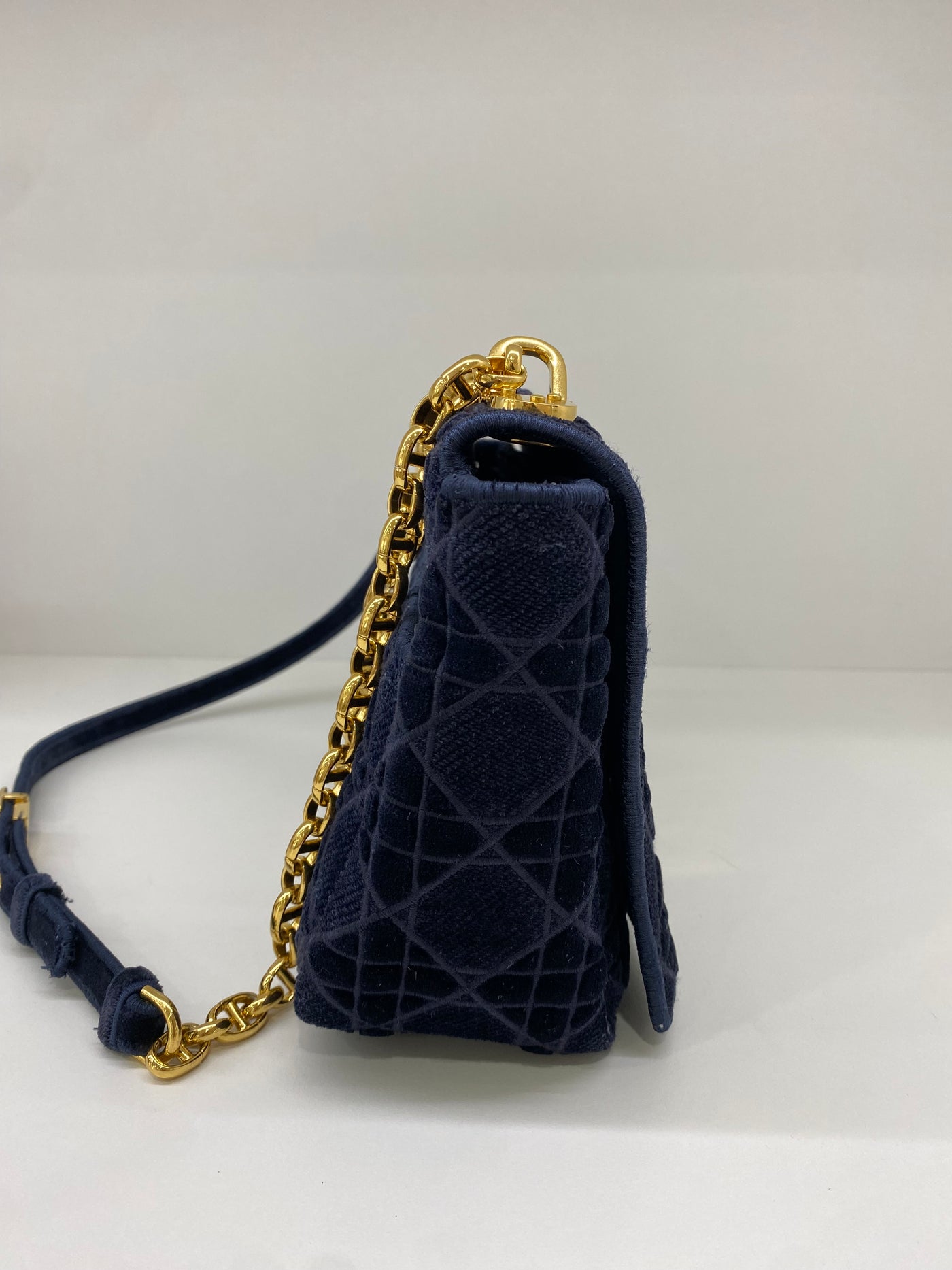 Christian Dior Caro Bag Medium Blue Velvet GHW