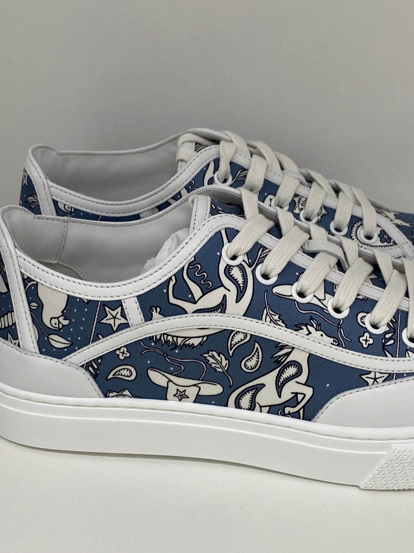 Hermes Sneakers Silk White/Blue Size 40