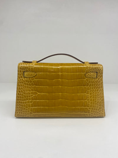 Hermes Kelly Pochette - Amber GHW - Shiny Alligator 2018