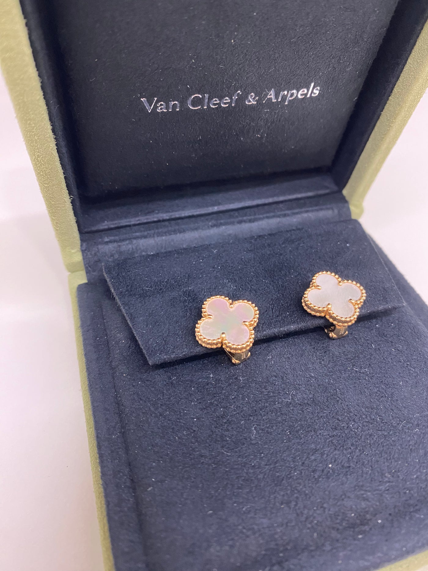 Van Cleef Arpels Vintage Alhambra Earrings MOP Yellow Gold