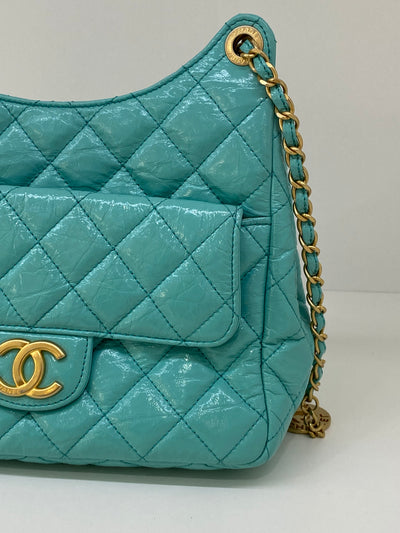 Chanel Hobo Chain Shoulder Bag Blue GHW