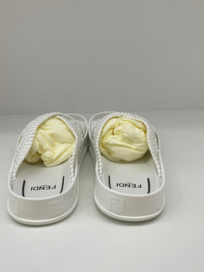 Fendi Woven White Slides Size 36