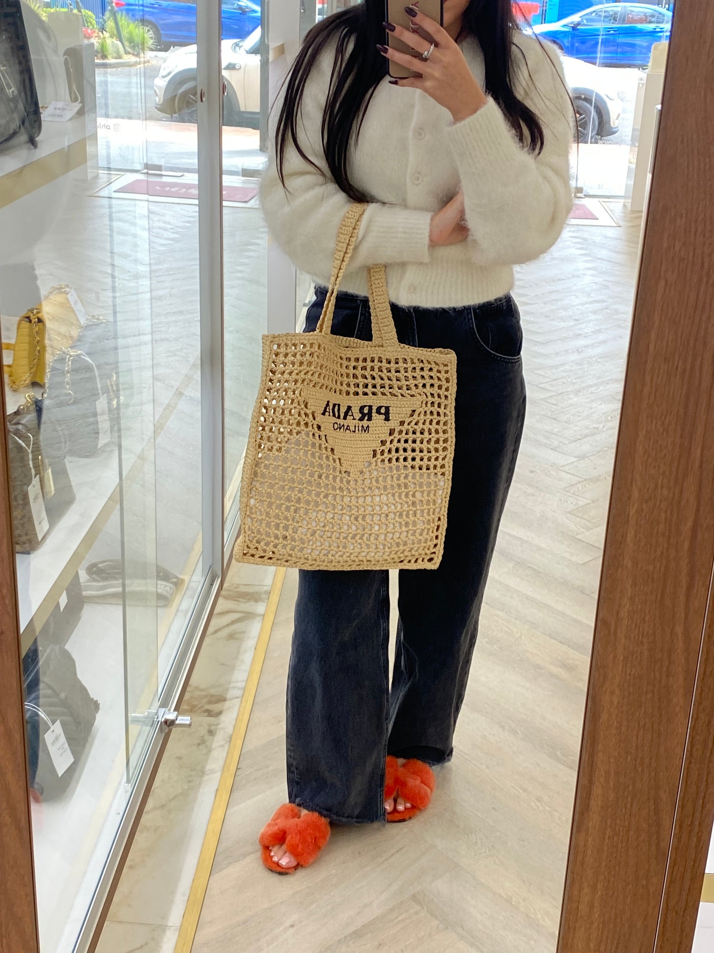 Prada Raffia Tote Bag Natural