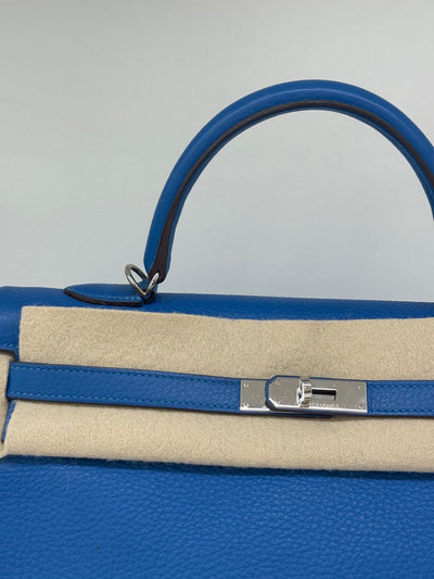 Hermes Kelly 35 Blue Mykonos PHW