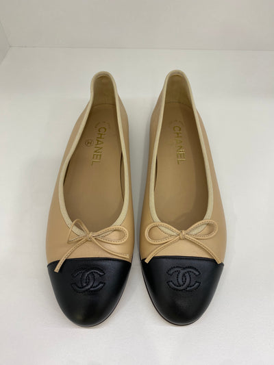 Chanel Ballet Flats Beige/Black Size 38.5C