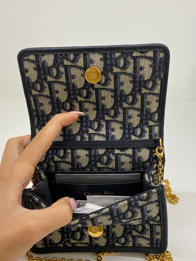 Dior Navy Blue Oblique Canvas Nano 30 Montaigne 2 in 1 Chain Pouch