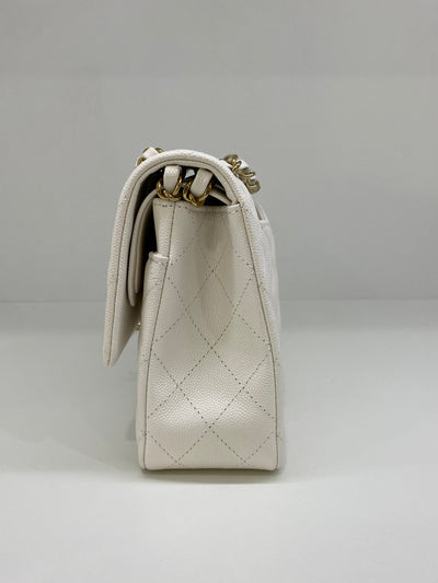 Chanel Classic Flap White Medium CGHW (Microchipped)