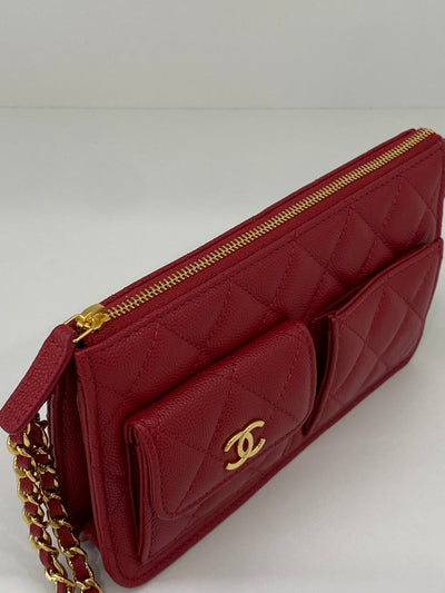 Chanel Pouch with chain - Red Caviar GHW