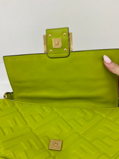 Fendi Baguette Leather Monogram Green GHW