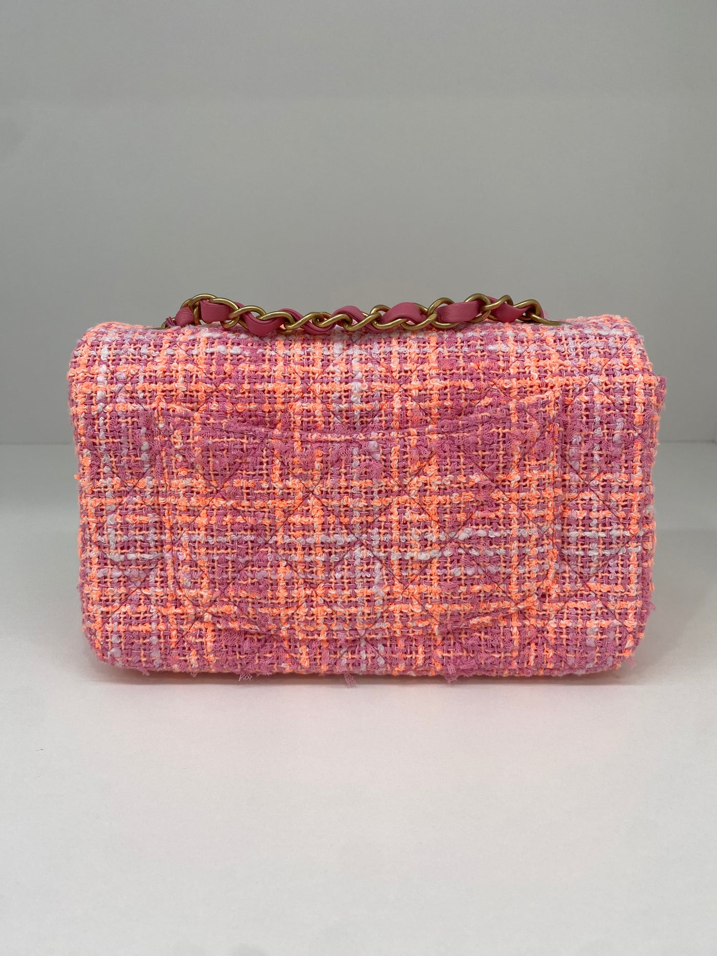 Chanel Mini Classic Flap Pink Tweed GHW (microchipped)