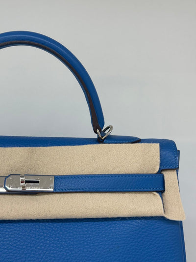 Hermes Kelly 35 Blue Mykonos PHW