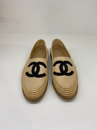 Chanel Nude Espadrilles Raffia Detail Size 39