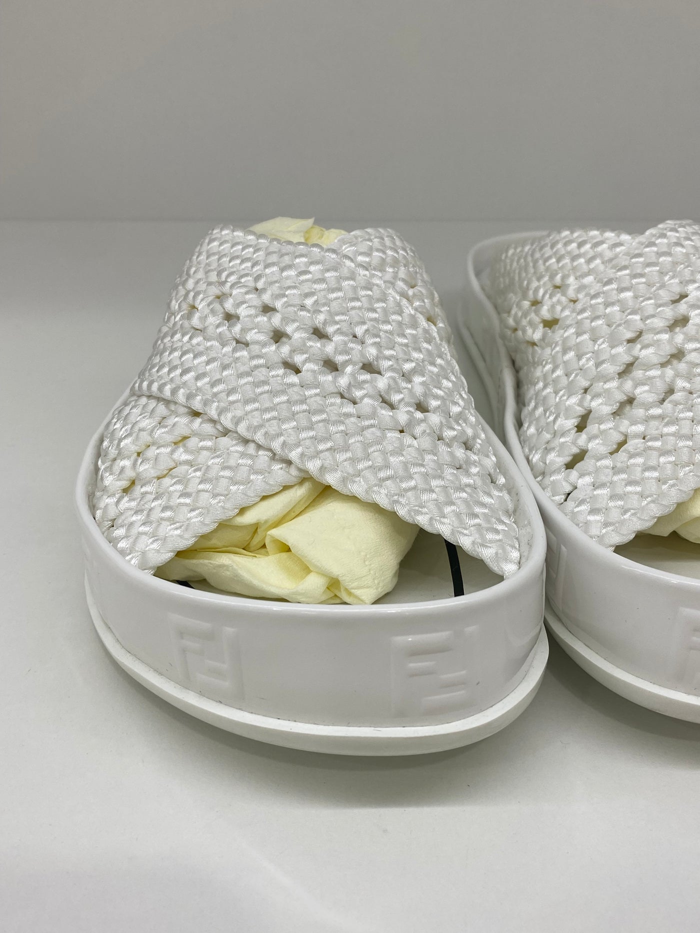 Fendi Woven White Slides Size 36