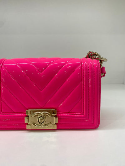 Chanel Boy Bag Small Chevron - Pink SHW