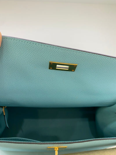 Hermes Kelly 28 Blue Atoll - Y Stamp GHW