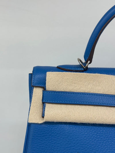 Hermes Kelly 35 Blue Mykonos PHW