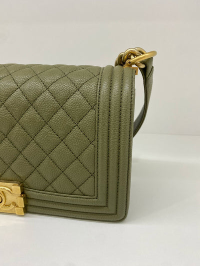 Chanel Boy Bag Olive Caviar Medium GHW