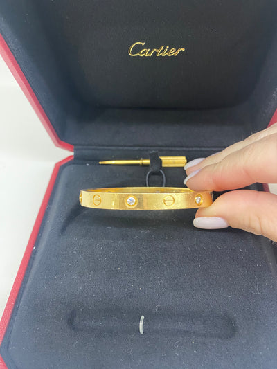 Cartier Love Bracelet Yellow Gold 4 Diamonds Size 16