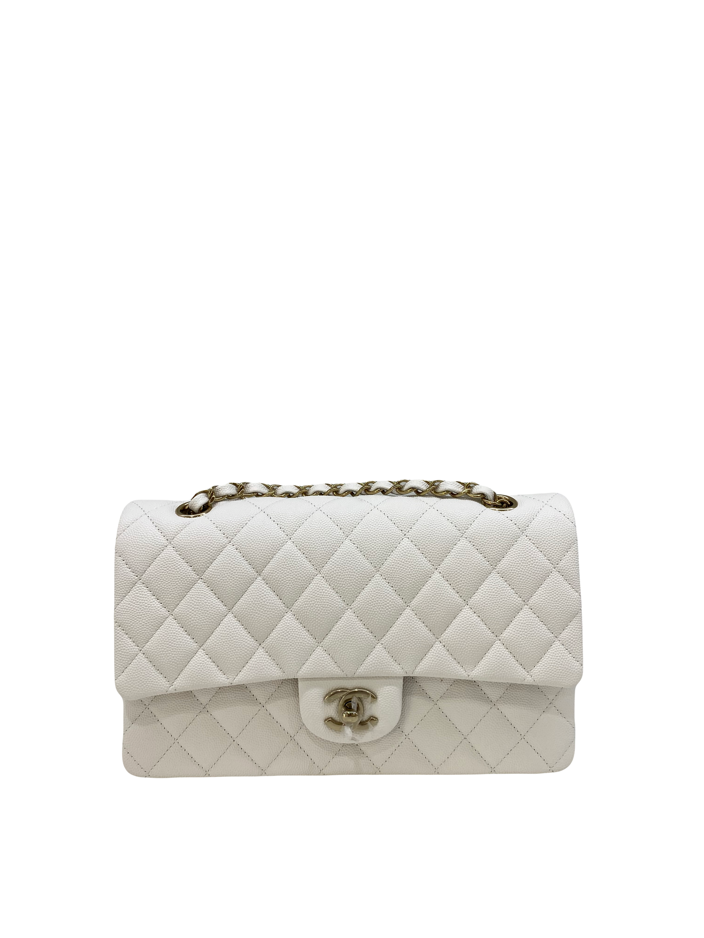 Chanel Classic Flap White Medium CGHW (Microchipped)