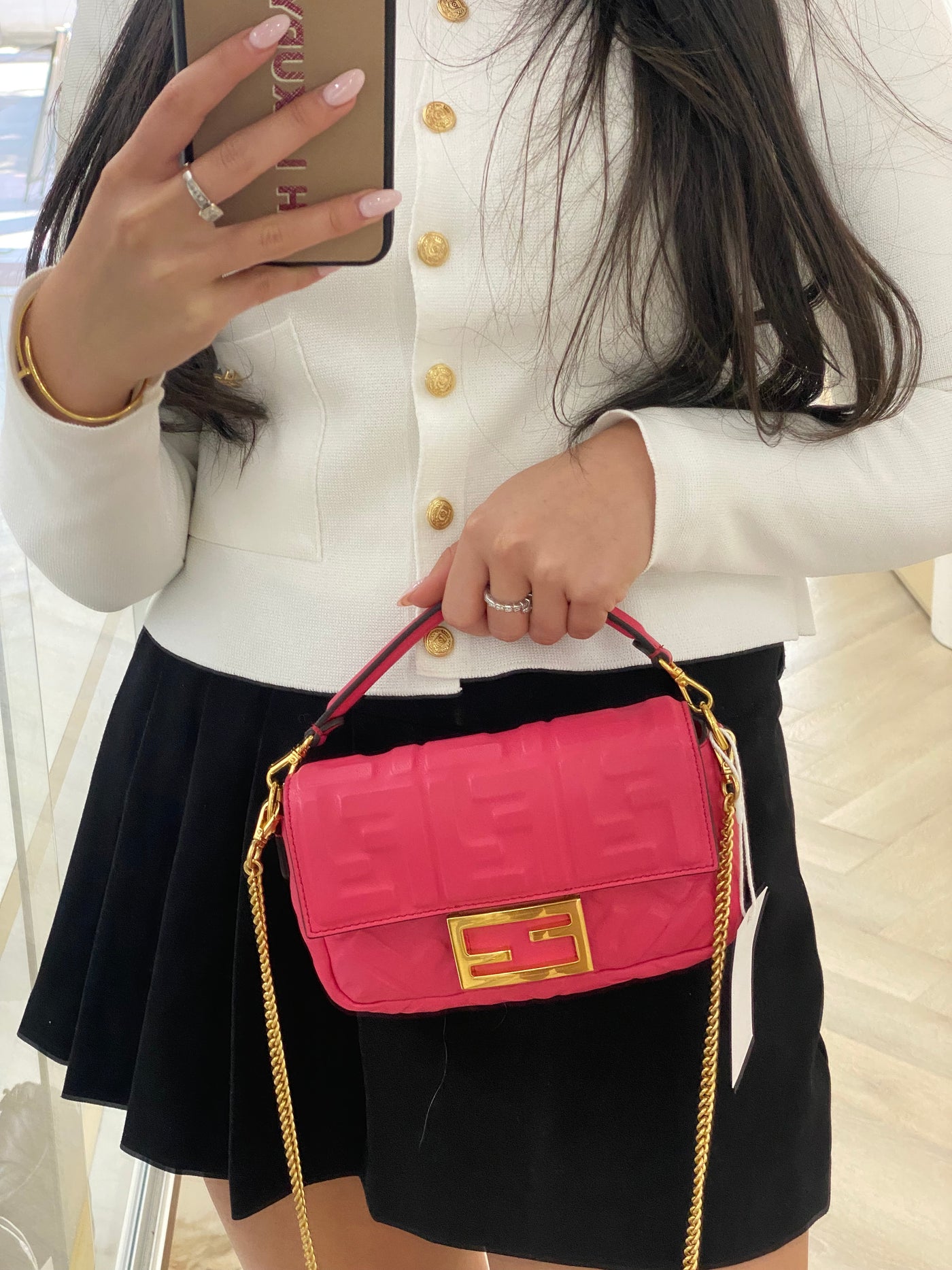 Fendi Baguette Leather Monogram Pink GHW