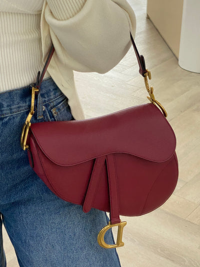 Christian Dior Saddle Bag Burgundy GHW